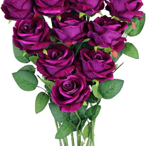 Purple Artificial Rose Flower Bouquet, Fake Silk Roses, Wedding Party Home Office Decoration,10PCS