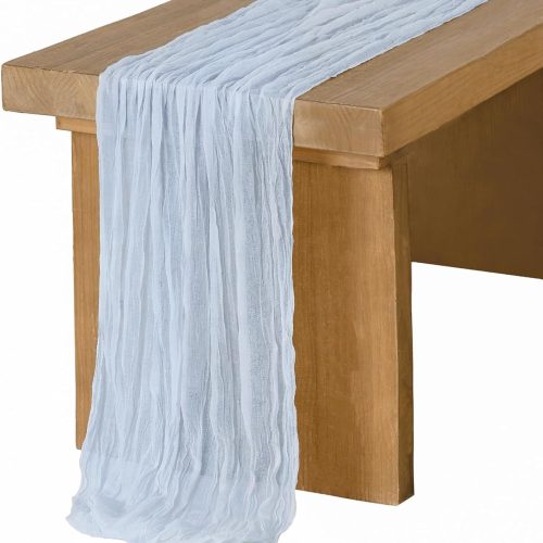 14Ft Dusty Blue Cheesecloth Table Runner Boho Chic Gauze Semi-Sheer Tablecloth for Wedding Celebrations for Baby Shower Decorations