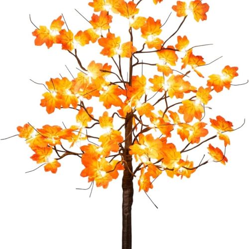 1 4ft Pre-Lit Autumn Maple Artificial Fall Tree with 56 Warm White LED Lights