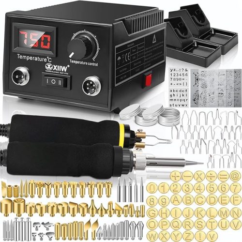 2 IN 1 Wood Burning Kit 100W with 2 Wood Burning Pens, 165 Pcs Pyrography Wood Burning Kit with 113 Solid Points and 33 Wire Nibs, Temperature Adjustment 300~750°C, Wood Burner for wood and leather