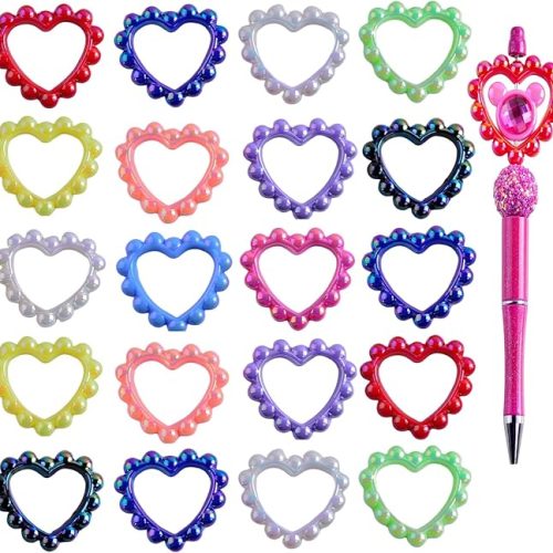 Forcal Beads for Pens,40pcs Acrylic 3D Charms Flower Focals Beads Bulk for Beadable Pens Keychain Making Cute DIY Jewelry Supplies for Teacher