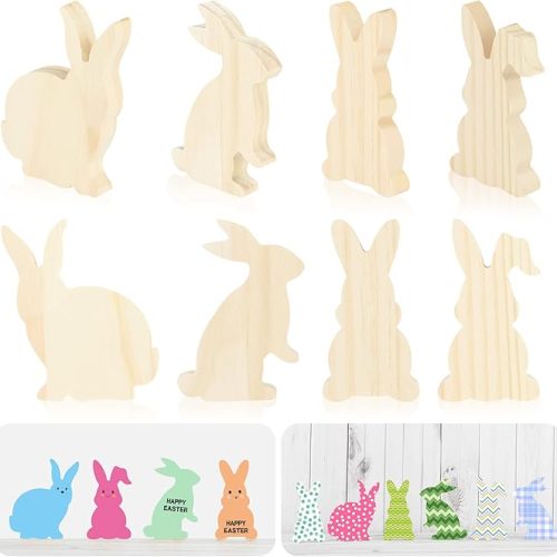 12 Pieces Easter Wood Bunny Cutout Unfinished Rabbit Shaped Wooden Signs Thickness Bunny Slice Ornament for Painting Easter DIY Craft Home Spring Decoration Table Tiered Tray Decor 4 Styles