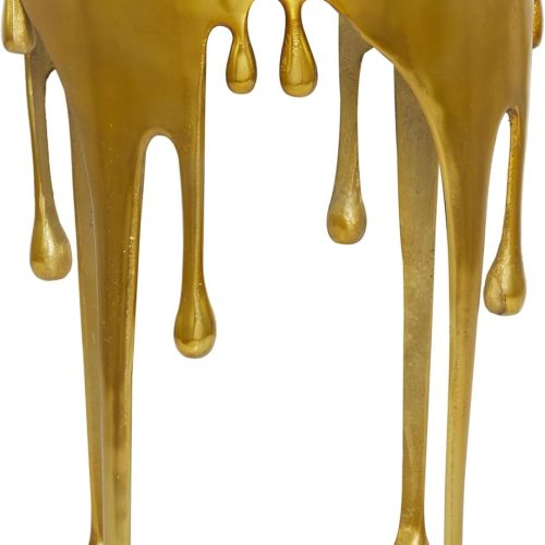 79 Aluminum Metal Abstract Melting Drip Accent Table with Melting Design and Shaded Glass Top, 16' x 16' x 25', Gold