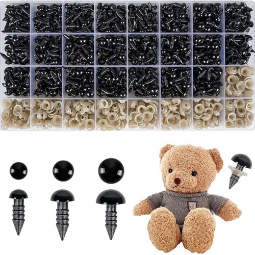 1000PCS Safety Eyes for Amigurumi, 3 Sizes (6mm, 8mm, 10mm) Black Plastic Safety Eyes for Crocheting with Washers, Suitable for Various Stuffed Animal Crochet Handicrafts and DIY Handmade Projects