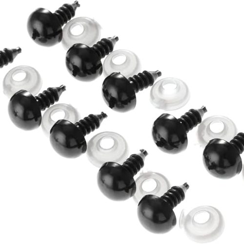 60Pcs Black Plastic Safety Eyes with Washers, Craft Eyes, for Crochet, Puppet, Plush, Stuffed Animals Making, 10mm