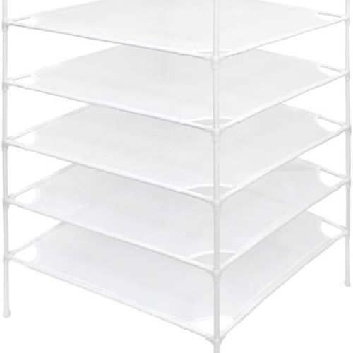 6 Layer Sweater Drying Rack Mesh Foldable,Stackable,White