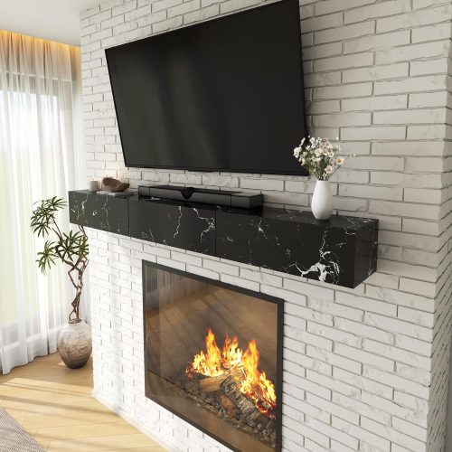 1 55'' Floating TV Stand with Doors,Wall Mounted TV Concsole,Floating TV Cabinet Media Console for Bedroom Living Room,Marble Black