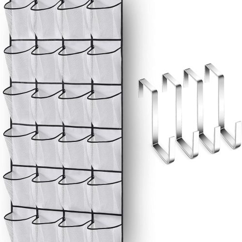Over The Door Shoe Organizer 24 Large Mesh Pockets, White