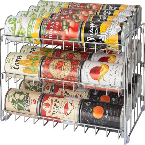 1 3 Tier Can Organizer | Canned Food Storage Rack | Kitchen Cabinet and Pantry Organization | Holds 36 Cans | Space Saving | Chrome