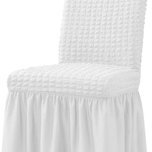 1 Dining Room Chair Slipcovers 1-Piece Stretch White Dining Chair Covers Dorm Chair Cover Non Slip Washable Furniture Protector with Skirt Country Style for Hotel Ceremony Party (White)