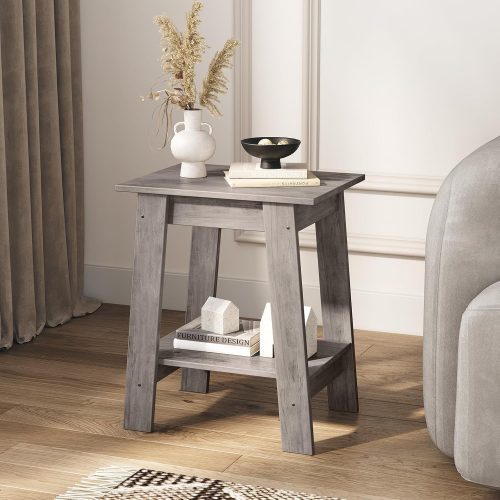 1 Side Table, Rustic Farmhouse Narrow End Table with 2-Tier Storage Shelf, Small Nightstand or Accent Table for Living Room, Bedroom, Modern Farmhouse, Console Table, Grey