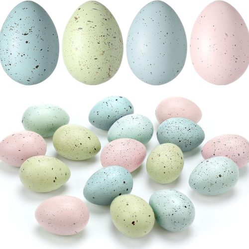 16 Pcs Easter Speckled Eggs 2.4 Inch Plastic Speckled Eggs Bowl, Vase Filler for DIY Spring Displays and Easter Decorations (Pink,Blue,Yellow,Light Blue)
