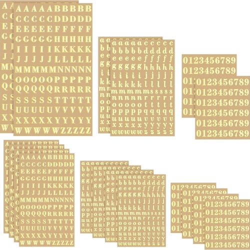 18 Sheets Small Letter Stickers Mini Alphabet Number Stickers Self Adhesive Monogram Letters Decals Scrapbook Lettering Decals for Arts Craft (Gold)