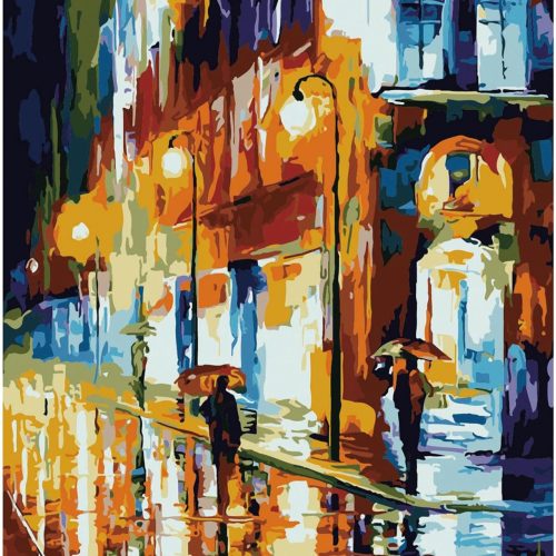 Landscape Paint by Number, DIY City View Paint by Number for Adults, Rain Adult Paint by Numbers Kits, Home Fashion Style Interior Decoration, Size 16 * 20Inch.