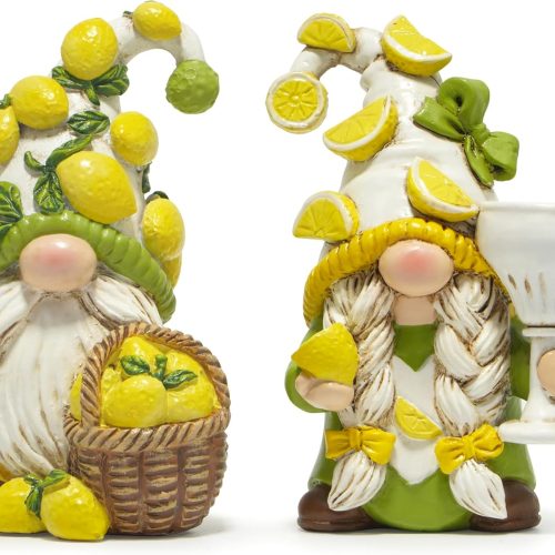 2PCS Summer Lemon Gnomes Decoration Spring Lemon-Themed Gnome Decor for Indoor Home - Small Decorative Gnomes for Kitchen, Living Room, or Shelf - Cute Lemon Elf Ornament Decor