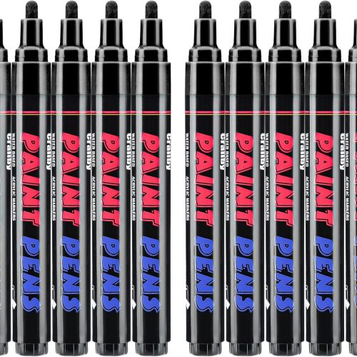 Black Paint Pens Paint Markers - 12 Pack Permanent Quick Dry Waterproof Marker Pens for Rocks Wood Fabric Plastic Canvas Glass Mugs Metal Tire Stone