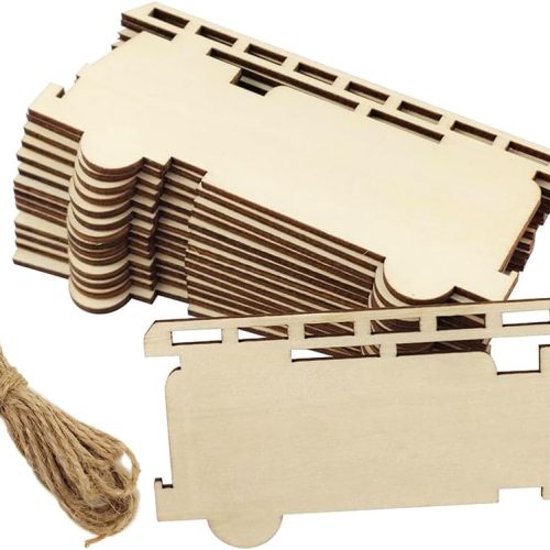 30 Pack 4 Inch Wood Fire Truck Cutouts Unfinished Wooden Firefighter Fire Truck Hanging Ornaments DIY Fire Truck Craft Gift Tags for Home Party Decoration Craft Project