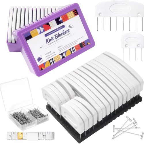 Knit Blocking Pins Kit, 20Pcs Knit Blockers Combs Pins, 110 T-pins for Blocking Knitting Crochet, Needlework Projects, Knitting Block Pins Tool for Blocking Mats