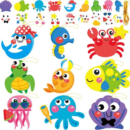 27 Sets Summer Under The Sea Craft Kits Kids DIY Ocean Sea Animal Craft Preschool Art Craft Project, Make Your Own Ocean Animal Bulk Set for Home Classroom Day-Care Game Activities