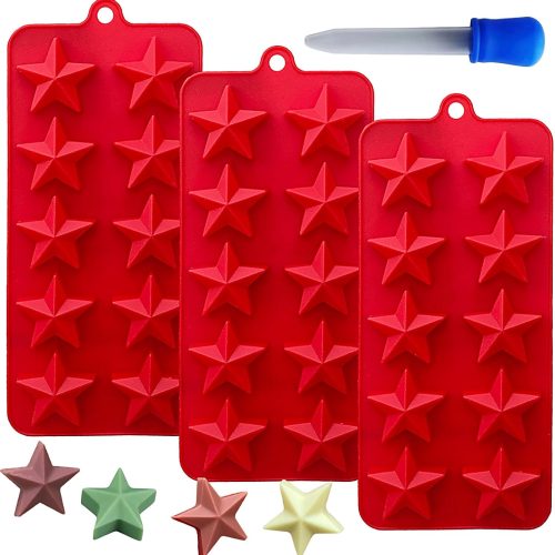 3PCS Star Chocolate Mold 30 Cavitie Bite Size Candy Silicone Molds Star Shape Gummy Jello Pudding Ice Cookie Soap Molds 4th Of July Silicone Mold for Baking
