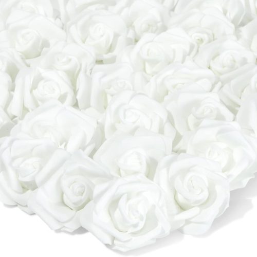 White Flowers Artificial Roses - Artificial Flowers for Wedding Decor & Centerpiece Table Decorations - 100-Pack, 3 in Diameter, White