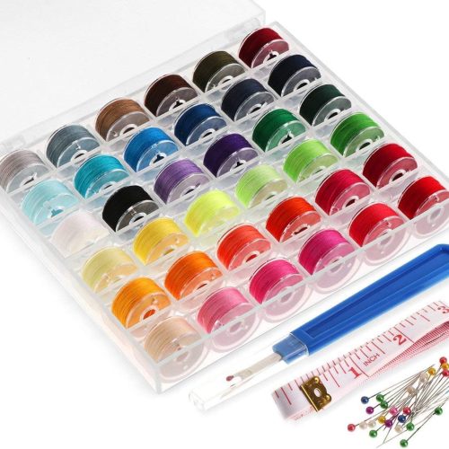 36pcs Sewing Machine Bobbins with Case and Measuring Tape Prewound Bobbin Thread Assorted Colors Size A Class 15 Bobbins for Brother/Singer/Babylock/Janome