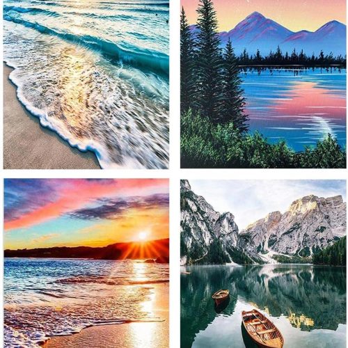 Paint By Numbers for Adults - DIY Adult Paint by Number Kits Pack On Canvas Sunset Beach Painting by Numbers for Beginners,Acrylic Paint Boat On Mountains Lake Crafts for Home Decor (11.8x15.8inch)