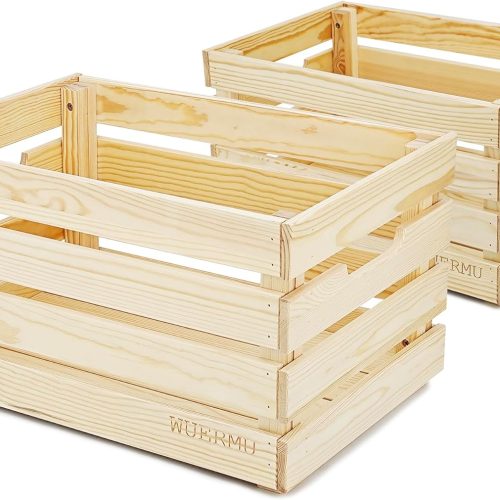 Wooden Crates are Suitable for Storage, Milk crates, Wine Crates, Toy Crates, Display and Decoration, Camping, and Other Purposes. They are Sturdy and Durable, set of 2 Length of 17.7 inches.