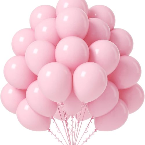 Pink Balloons - 12 Inch, 50 Pack Light Pink Latex Party Balloons with Pink Ribbon for Birthday, Graduation, Bridal, Baby Shower, Gender Reveal & Princess Parties