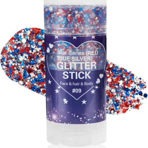Patriotic Red White and Blue Body Glitter Stick,4th of July Accessories,Sparkling Face Hair Glitter for Fourth of July Outfit Women Kids,American Pride USA Flag Makeup for Independence Day