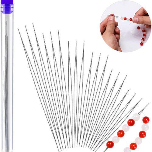 18 Pcs collapsible Big Eye Seed Beads Needles Set with Bottle