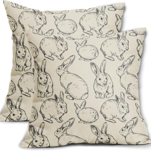 Black Easter Pillow Covers 18x18 Set of 2 Cute Bunny Rabbit Easter Themed Print Decorative Outdoor Throw Pillows Spring Decorations Holiday Cushion Covers Rustic Decor for Couch Sofa Bed