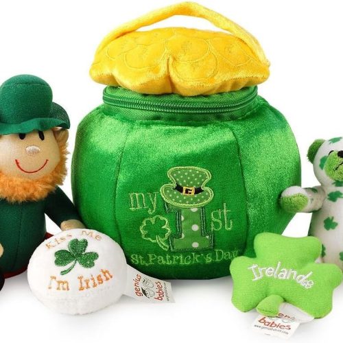 My First St. Patrick's Day 5-Piece Set - St Patricks Day Toys for Babies, Irish Baby Gifts with Stuffed Leprechaun, Teddy Bear, Shamrock, Pot of Gold & 'Kiss Me I'm Irish' Ball - Genius Baby Toys