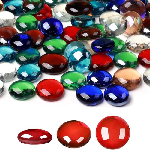 1 LB Glass Marble Beads, Assorted Mix Colors Firepit Glass Rock, Decorative Flat Marbles for Vases Fillers Aquarium Fish Tank Rocks DIY Crafts Table Scatter Decor