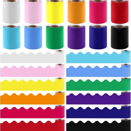 1 12 Rolls 393.6 Feet Scalloped Bulletin Board Borders Multicolor Classroom Borders for Bulletin Board Trim Bulletin Board Decorations Bulletin Borders for School, Classroom Decor (Multicolor)