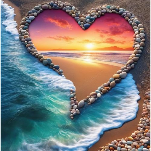 1 Beach Diamond Painting Kits for Adults, 5D Love Diamond Art Kits for Beginners, DIY Full Round Drill Paint by Diamonds,Sunset Diamond Art Kits Diamond Dots Home Wall Decor 12 x 16 Inch