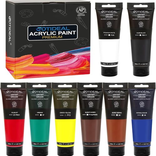 1 Craft Acrylic Paint Set,8 Primary Colors((120ml,4 oz) Rich Pigments Non-Toxic Washable, Professional Paint for Pouring on Canvas, Rocks, Ceramic, Fabric, Leather, Ideal for Artist, Adults
