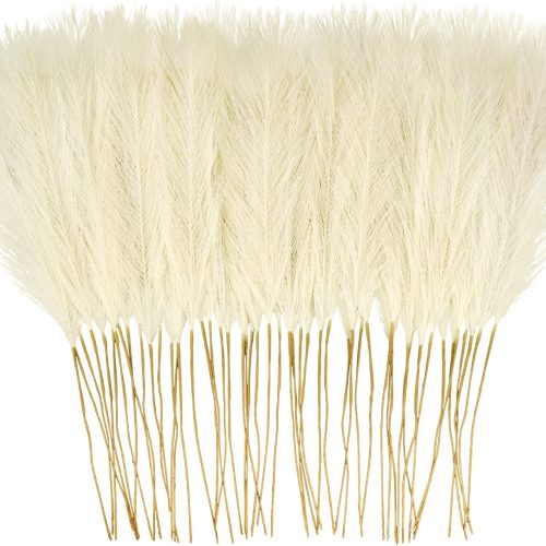50PCS Faux Pampas Grass, 21.6" Short Artificial Pompous Grass Floral Fake Pompas Grass Branches Vase Filler Flower Arrangement for Home Wedding Boho Decor, Beige