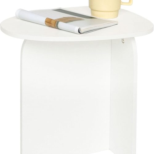 1 White Side Table, Small Triangle End Table Living Room, Modern Accent Table with Unique Tabletop, Mini Bedside Table for Small Spaces, White