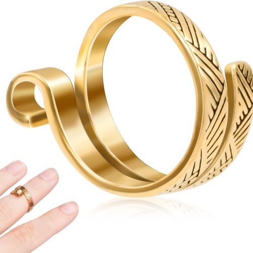 Knitting Crochet Loop Ring for Fingers, Adjustable Crochet Tension Ring, Metal Open Yarn Guide Finger Holders, Knitting Thimbles for Crochet- Gold