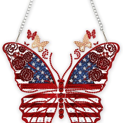 Hanging Diamond Art Butterfly Kit, 7.8x7.0inch Animal Diamonds Painting Ornament for Adults, DIY Acrylic Board Gem Painting Kit