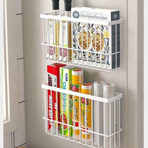 1 2 Piece Kitchen Cabinet Door Storage Box,Self Adhesive Wall Mounted Storage Boxes,Wardrobe/Bathroom/Refrigerator Small Items Organizer Storage Box (White)