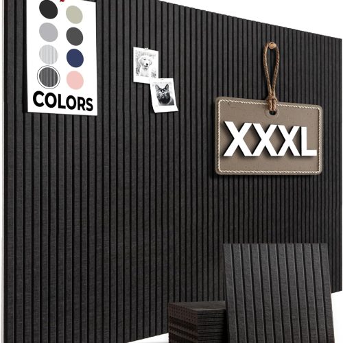 Large Bulletin Board, Tack Board, 59"x36" | 15 Pack | Wall Pin Board, Cork Board Alternative for Walls, Tablero de Corcho para Pared, Cord Board for Wall (Black Slats)