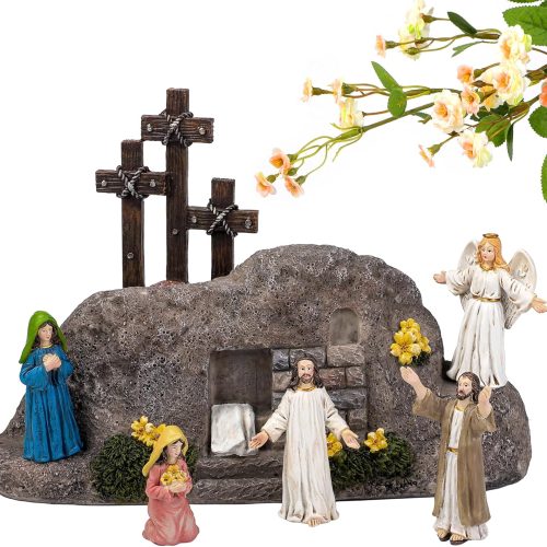 7 Pack Brown Cross Resin Table Decor Easter Resin Tabletop Ornaments Jesus Nun Statue Centerpieces Decor for Home Easter Holiday Decoration