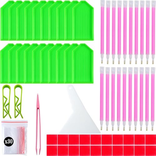 94PCS 5D Diamond Art Painting Tools and Accessories Kits,with 20 Plastic Diamond Trays,20pcs Glue Clay,20 Diamond Art Painting pens,Non-Slip Clips,tweezer,and Diamond Crreection (Purple)