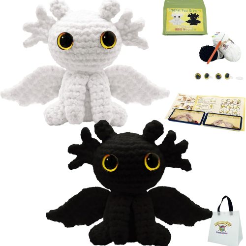 1 Beginner Crochet Kit (9+ Kids/Adults) – 2 Cute Dragons, Complete Set, Video Guides, Gift Bag