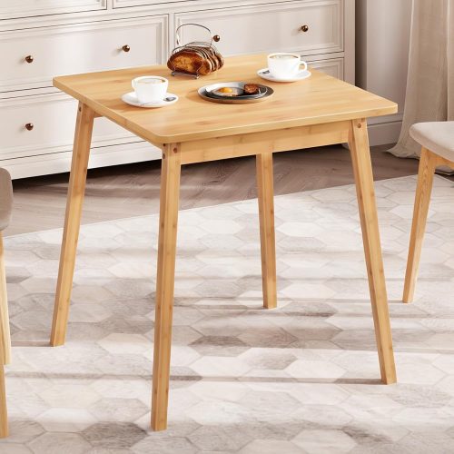 Bamboo Dining Table, Square Dining Table for 2, 27.6" Kitchen Table for Small Space, Writing Table, Easy to Assemble, for Dining Room, Living Room, Office, Kitchen, Natural YL70CZ01G1