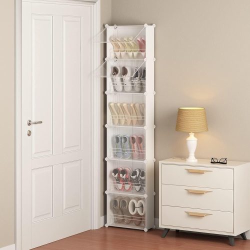 6-Tier Slim Shoe Storage,Narrow Shoes Rack,Hidden Closet Organizer for Small Spaces,Tall shelf for Wall Behind Door,Entryway,White