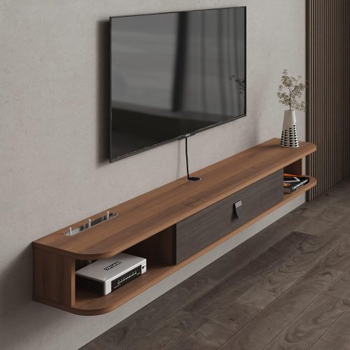 Floating TV Shelf, 47'' Wall Mounted TV Stand Floating TV Console Media Entertainment Under TV Shelf for Bedroom Livingroom (Walnut)