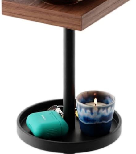 1 Drink Table for Small Spaces - Slim Pedestal Side Table with Real Wood Top & Stable Base for Coffee & Cocktails - Ideal for Tight Living Room & Bedroom Spaces (Walnut)